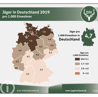 Jäger in Deutschland 2019 pro 1.000 Einwohner (Quelle: DJV)